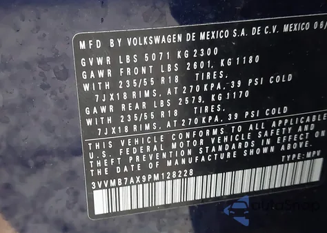 2023 Volkswagen Tiguan 2.0T Se из США, поврежденный, VIN 3VVMB7AX9PM128228